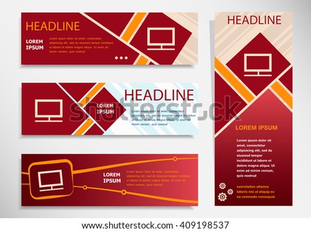 Monitor icon on vector website headers, business success concept. Modern abstract flyer, banner.