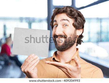 crazy man with gray card.funny expression