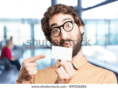 crazy man with name card.funny expression