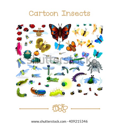 vector pic series Cartoon Animals. Amusing Animals. A lot of insects. Clip art isolated on transparent background. EPS10 without mesh