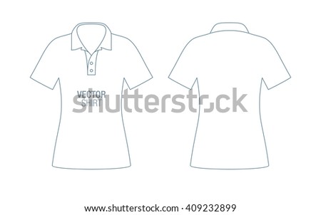 Women's vector polo shirt template. Girls short sleeve classic shirt silhouette.