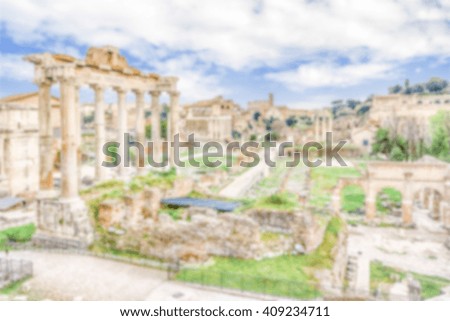 Defocused background with scenic view over the ruins of the Roman Forum in Rome, Italy. Intentionally blurred post production for bokeh effect