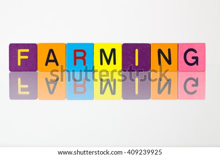 Farming - an inscription from children's wooden blocks