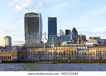 Buildings along the river Thames in London, UK