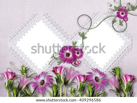 Daisies on a gentle background with frames for photos