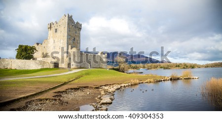 Ross Castle locating in the Killarney National Park in Ireland. Royalty-Free Stock Photo #409304353