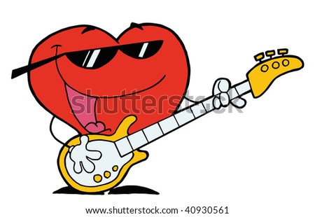 Romantic Red Heart Playing A Guitar And Singing