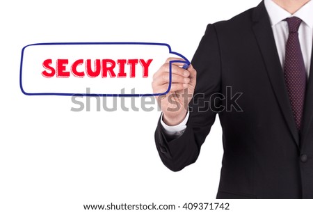 Hand writing a word SECURITY on white board