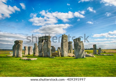 Stonehenge with Blue Sky Royalty-Free Stock Photo #409395997