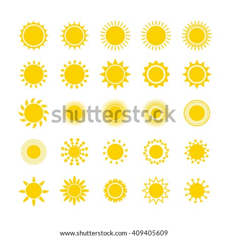 Sun icon set. Star logo icon. For summer, nature, sky, summer. Sun silhouette. Isolated vector illustration.