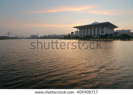 Sunrise view of Steel Mosque (Masjid Besi or Masjid Tuanku Mizan Zainal Abidin) in Putrajaya, Malaysia