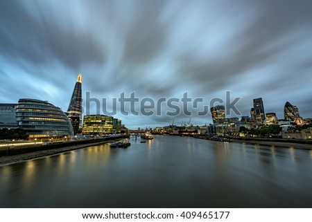 View of the financial district of London, as seen from Tower Bridge