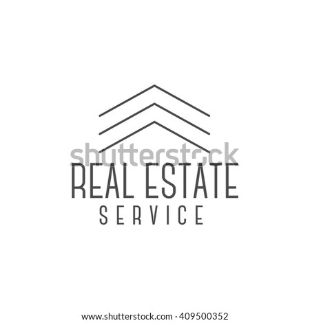 Vector real estate logo design, realtor icon suitable for info graphics, websites and print media. Vector, flat icon, badge, label, clip art. Lineart style. Elegant Thin line design. Monochrome.