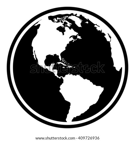 Earth planet globe web and mobile icon in flat design. Contour black symbol of earth planet in america view. Isolated on white background. illustration.