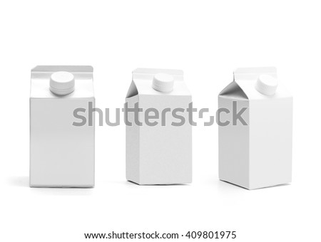 Group of blank half liter milk boxes with lid isolated on white with original shadow, package template of a retail container for liquid products.  Royalty-Free Stock Photo #409801975