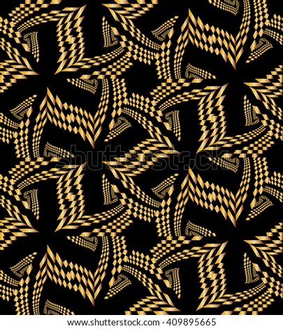 Seamless Beautiful Golden Polygonal Pattern on Black. Geometric Abstract Background.  Suitable for textile, fabric, packaging and web design. Vector Illustration.