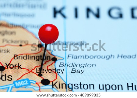 Beverley pinned on a map of UK
