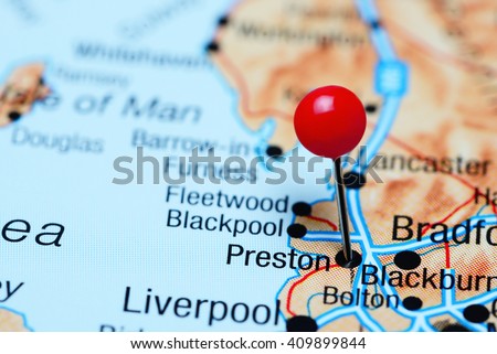 Preston pinned on a map of UK
