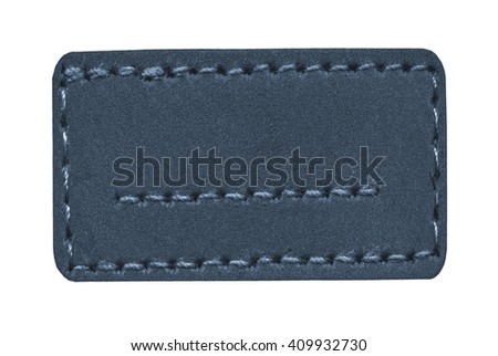 blue leather label isolated on white background