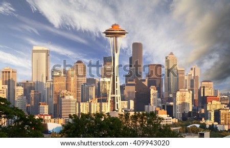 Seattle Skyline During Sunset 