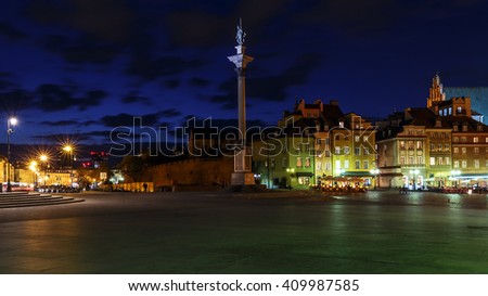 Square Castle and Sigismund's Column at night
