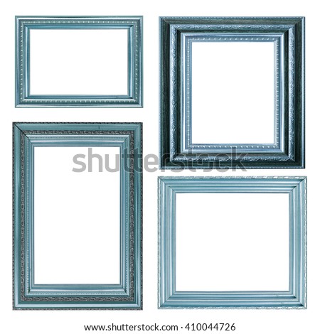 collection of vintage blue picture frame, isolated on white