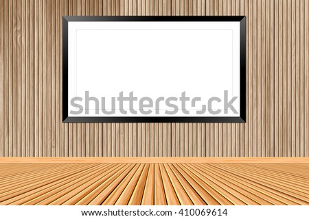 Blank billboard frame on wood wall