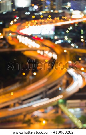 Abstract blurred bokeh lights, intersection highway night view