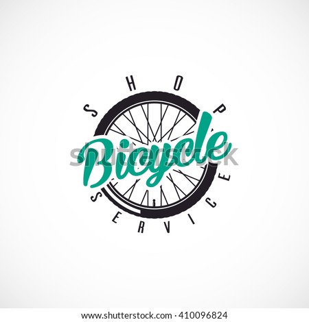 Retro Bicycle Vector Label or Logo Template. Bicycle Handler with ,,Bicycle SHOP & SERVICE,, text.