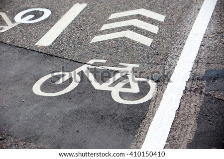 Bicycle line road markings on asphalt