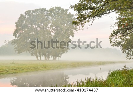 Morning mist at estate Duivenvoorde in Voorschoten, The Netherlands.
