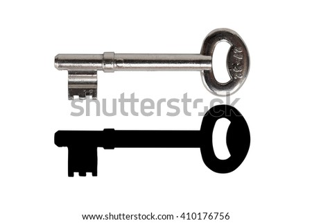 old key isolated on white with alpha chanel Royalty-Free Stock Photo #410176756