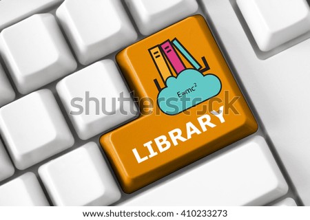 Modern keyboard cloud library symbol set. Education concept