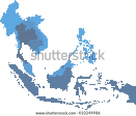 Circle dot South east Asia and nearby countries map. Vector illustration