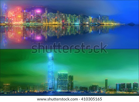 Beautiful cityscape set and collage of Financial district, Hong Kong China