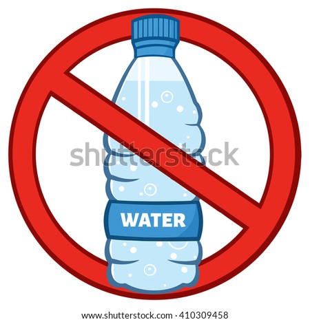 Restricted Symbol Over A Water Plastic Bottle Cartoon Illustration. Vector Illustration Isolated On White