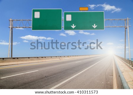 Blank road sign on highway tranportation travel background