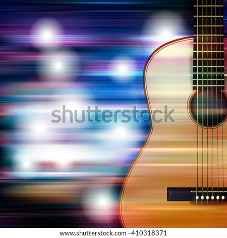 abstract blue white music background with acoustic guitar