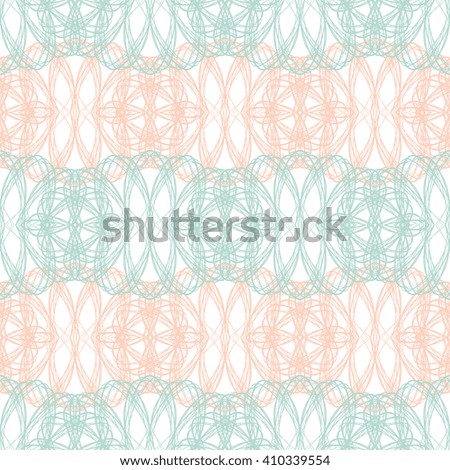 Seamless abstract background pattern with blue and pink guilloche line ornament isolated on white (transparent) background. Vector illustration eps