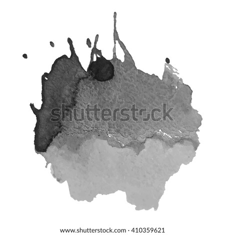 Expressive watercolor monochrome gray black and white spot blotch with splashes. Vector illustration