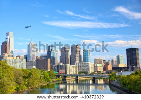 Philadelphia downtown cityscape with Schuylkill River, United States