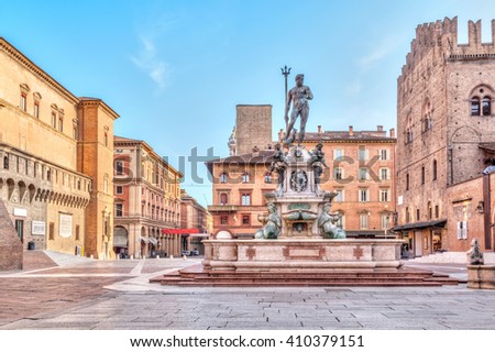 Piazza del Nettuno square in Bologna, Emilia-Romagna, Italy Royalty-Free Stock Photo #410379151