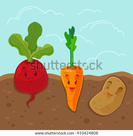 Cartoon funny vegetables. Vector flat illustration Royalty-Free Stock Photo #410424808