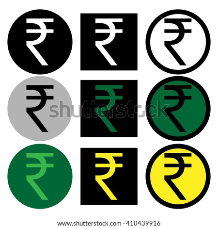 Indian Rupee Coin icon Set vector symbol sign button black white INR Money