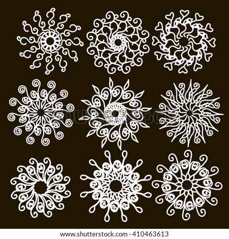 Set round decorative elements.Decorative mandala with hand drawn elements. Vector illustration.