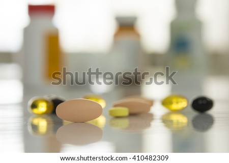Vitamins. Close Up Pill With Cod Liver Oil Omega-3. Nutrition. Healthy Lifestyle. Nutritional Supplements. Sport, Diet Concept. Vitamin D, E, A Fish Oil Capsules.