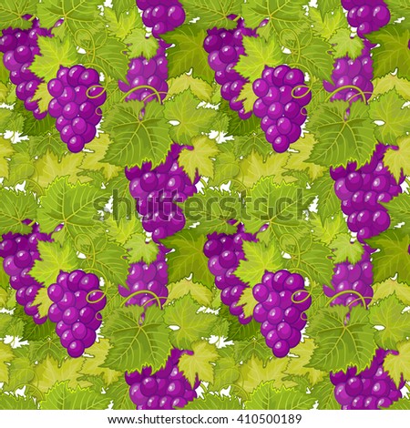 vector seamless pattern with grapes and leaves. Hand drawing branch of grapes illustration in green violet.