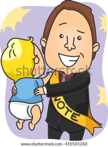 Illustration of a Male Political Candidate Lifting a Baby