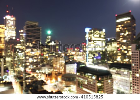 Abstract blurred bokeh city lights background at night, downtown Toronto