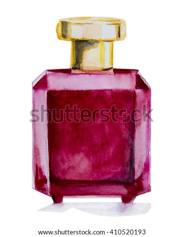 watercolor hand drawn bottle with pink perfume